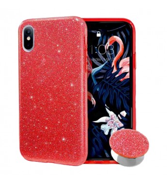 Funda de TPU para iPhone X/XS con PopSoc - Rojo con glitter