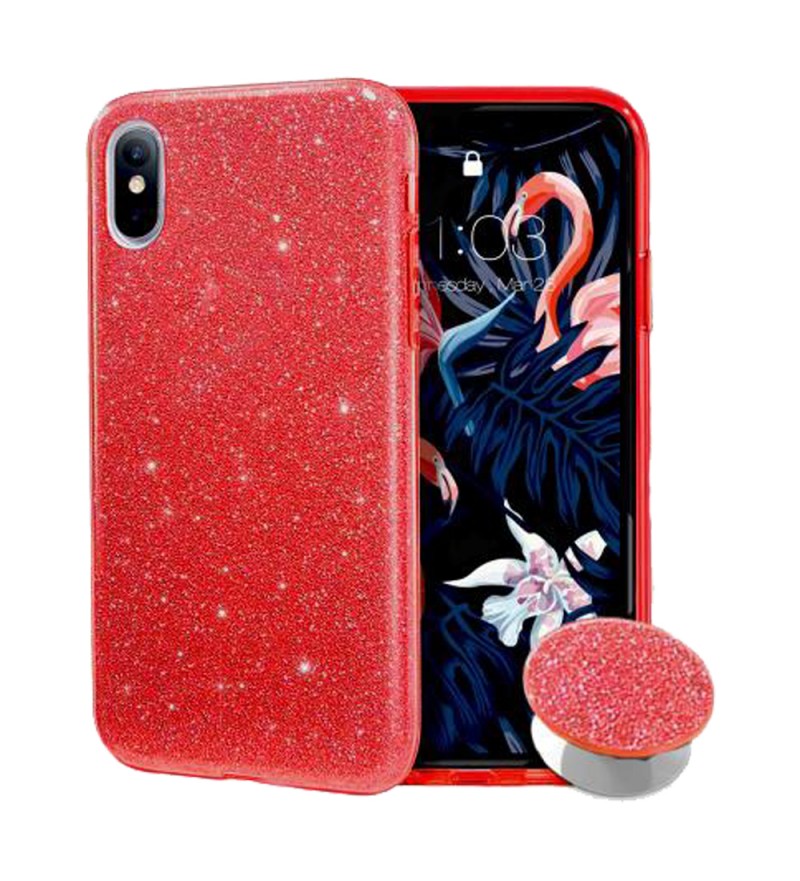 Funda de TPU para iPhone X/XS con PopSoc - Rojo con glitter