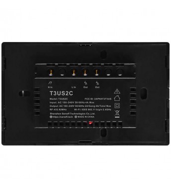 Interruptor de Pared Inteligente Smart Sonoff T3US2C Wi-Fi/2 Botones/Bivolt - Negro